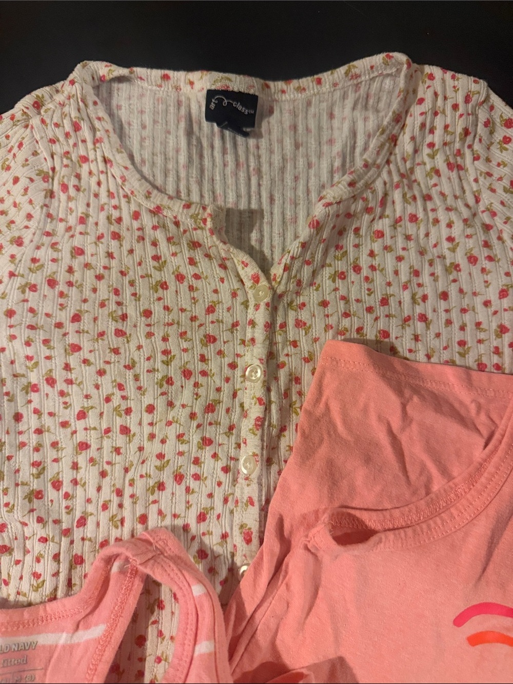 Cat & Jack Coral Pink Graphic & Stripe Tank Tops with Cream Floral Top - 3-Pack - Picture 2 of 5